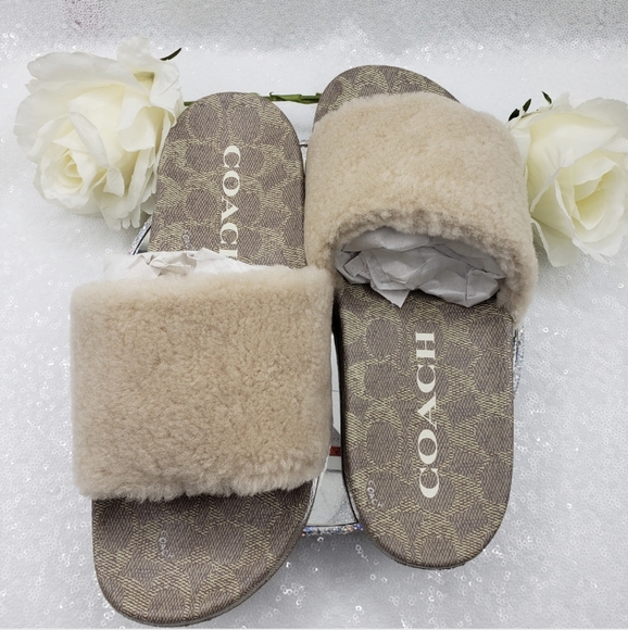 Coach Ulla Sherling Slides Casual Slip On Ivory Ladies sz 10 - Picture 3 of 13